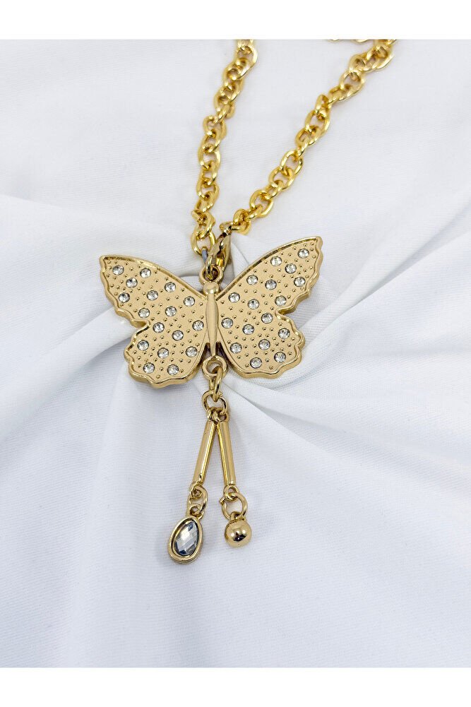 Parlak Taşlı Salkım Kelebek Araba Dikiz Ayna Süsü, Altın Renkli Zincirli Yeni Araba Hediyesi