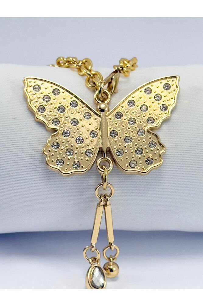 Parlak Taşlı Salkım Kelebek Araba Dikiz Ayna Süsü, Altın Renkli Zincirli Yeni Araba Hediyesi