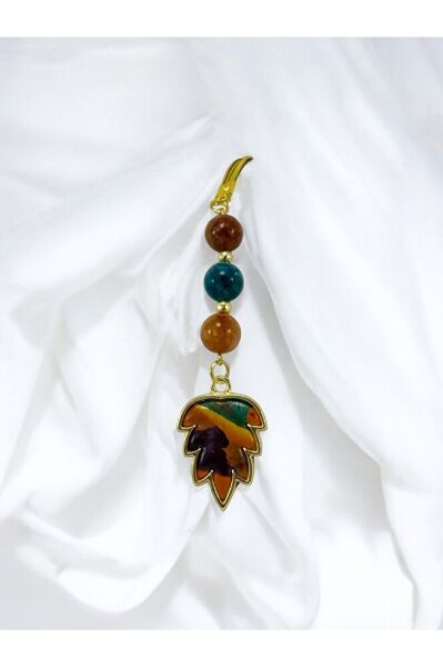 Autumn Leaf Car Rearview Mirror Ornament with Natural Stone, Leaf New Car Gift