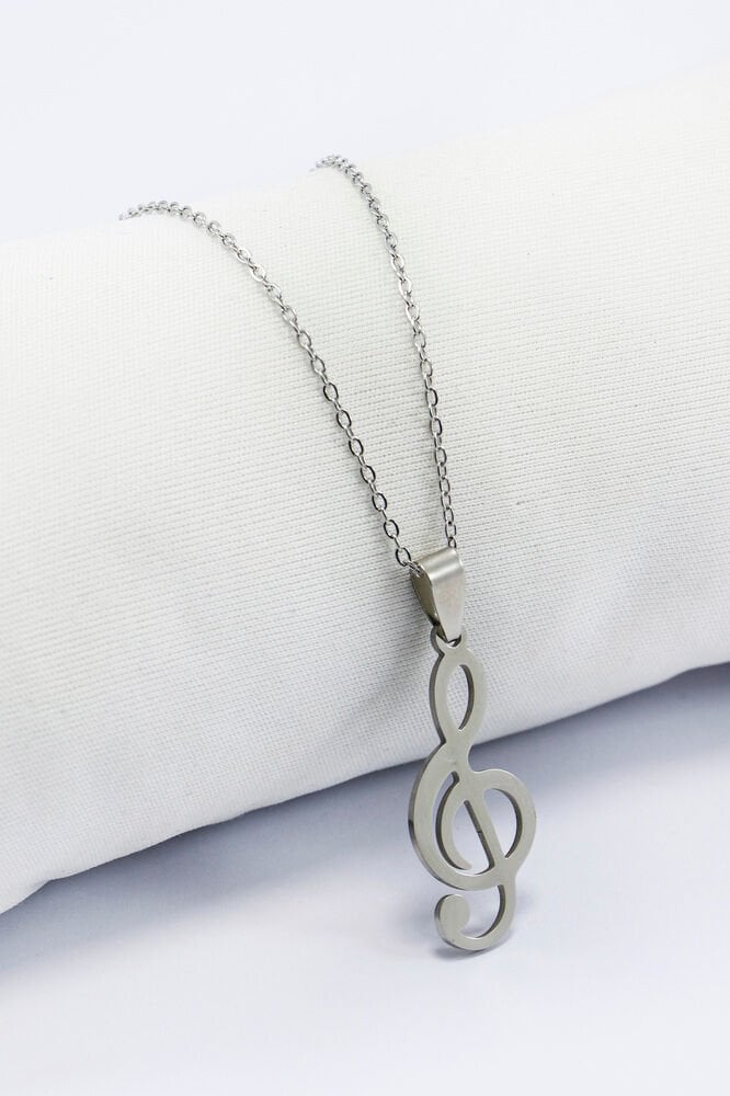 Paslanmaz Çelik Gümüş Renkli Sol Anahtarı Kolye, Hediyelik Kolye 60 cm