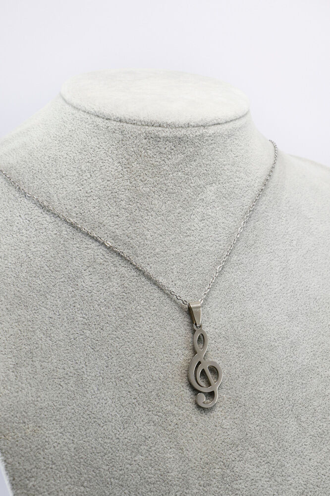 Paslanmaz Çelik Gümüş Renkli Sol Anahtarı Kolye, Hediyelik Kolye 60 cm