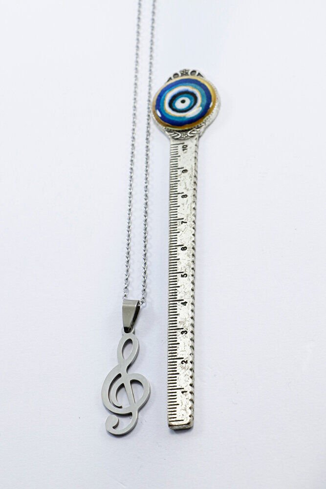 Paslanmaz Çelik Gümüş Renkli Sol Anahtarı Kolye, Hediyelik Kolye 60 cm