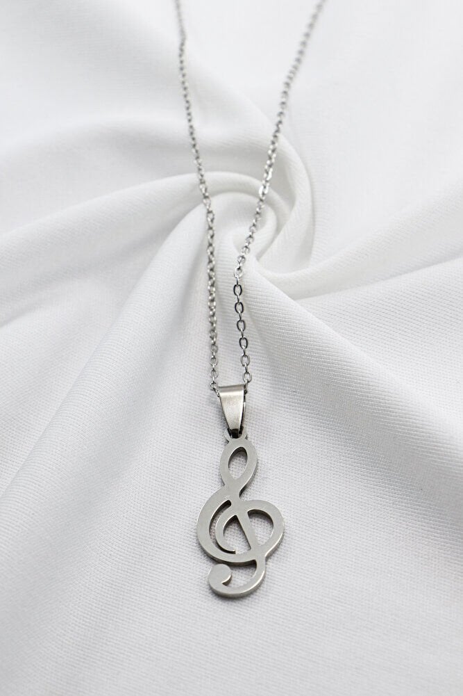 Paslanmaz Çelik Gümüş Renkli Sol Anahtarı Kolye, Hediyelik Kolye 60 cm