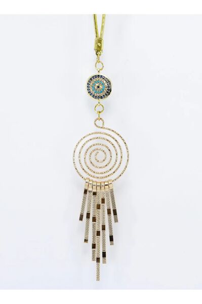 Zircon Stone Evil Eye Swirl Tassel Car Rearview Mirror Ornament, Gold New Car Gift