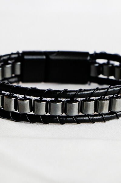 El Yapımı Hematit Doğal Taşlı Erkek Bilekliği, Sevgililer Günü Hediyesi