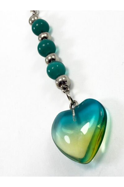 Turquoise Natural Stone Glass Heart Car Rearview Mirror Ornament, Heart New Car Gift