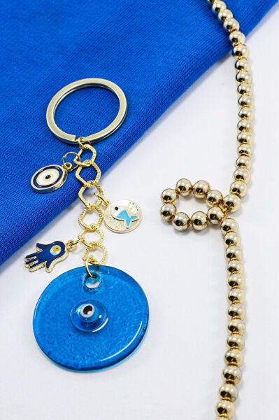 El Yapımı Füzyon Turkuaz Cam Nazar Boncuklu Anahtarlık, Özel Tasarım Çanta Süsü