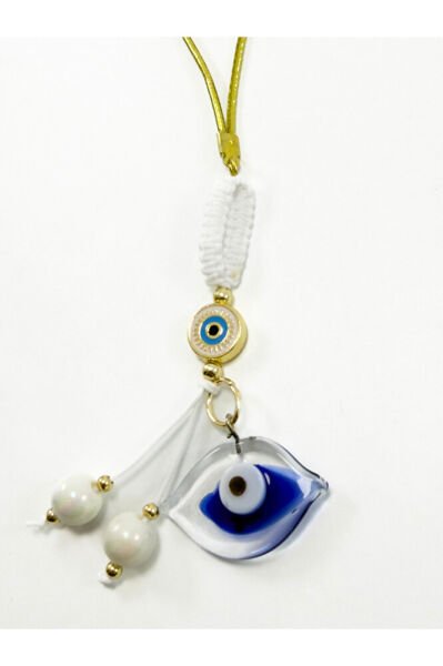 White Beaded Framed Evil Eye Glass Evil Eye Car Rearview Mirror Ornament