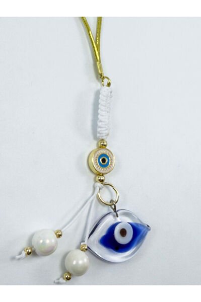 White Beaded Framed Evil Eye Glass Evil Eye Car Rearview Mirror Ornament