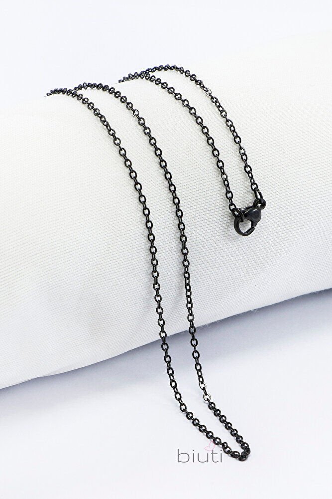 316L Paslanmaz Çelik Zincir Siyah Renkli 60cm, Yedek İnce Zincir