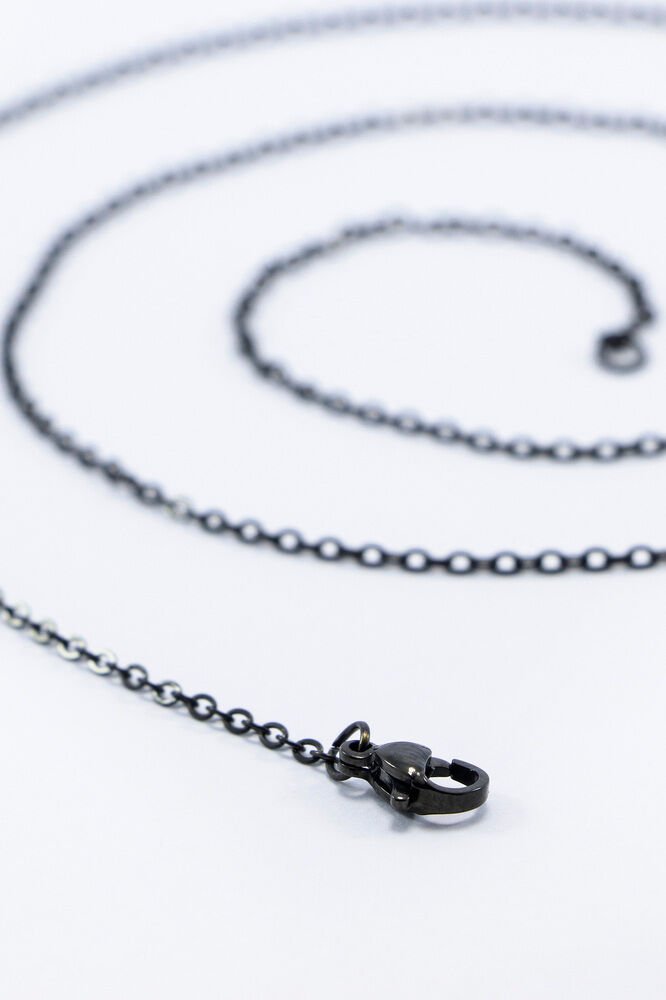 316L Paslanmaz Çelik Zincir Siyah Renkli 60cm, Yedek İnce Zincir