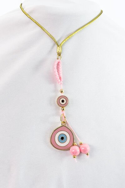 Dusty Pink Shiny Stone Cube Bead Detailed Eye Figured Car Rearview Mirror Ornament, New Car Gift