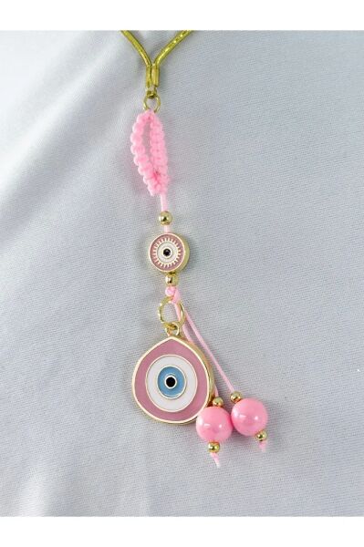 Dusty Pink Shiny Stone Cube Bead Detailed Eye Figured Car Rearview Mirror Ornament, New Car Gift