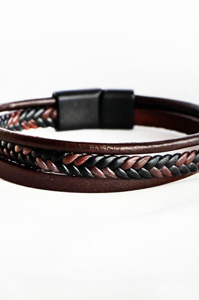 Kahverengi Siyah Hakiki Deri Üçlü Erkek Bileklik Mıknatıslı, Sevgililer Günü Hediyesi