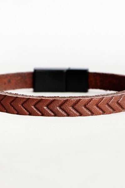 Taba Rengi Desen Baskılı Hakiki Deri Erkek Bileklik Mıknatıslı, Sevgililer Günü Hediyelik