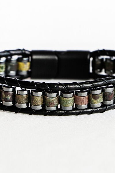 El Yapımı Doğal Taşlı Erkek Bilekliği, Silindir Boncuklu Hint Akiği Hematit Sevgililer Günü Hediyesi