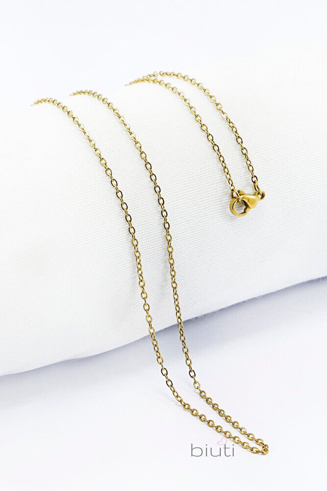 316L Paslanmaz Çelik Zincir Gold Renkli 60cm, Yedek İnce Zincir