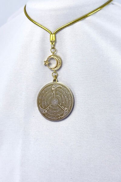 Gold Shiny Stone Crescent Star Steel Double-Sided Ayetel Kursi/Falak Nas Ihlas Car Rearview Mirror Ornament