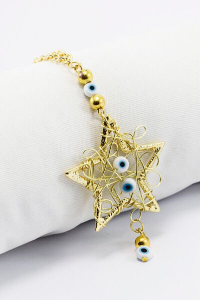 Cam Nazar Boncuklu Metal Yıldız Dikiz Ayna Süsü Yılbaşı Ağacı Süsü