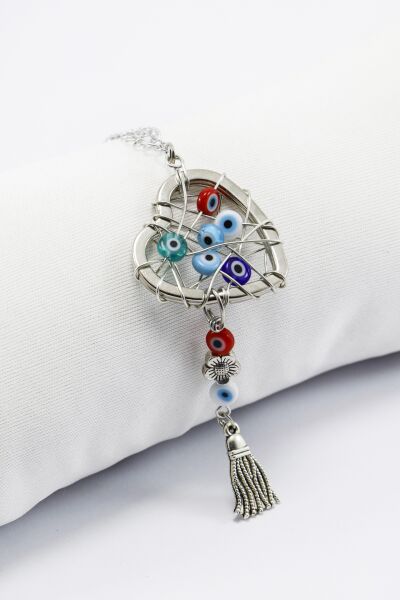 Cam Nazar Boncuklu Metal Kalp Dikiz Ayna Süsü Yılbaşı Ağacı Süsü