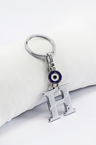 Minik MEtal NAzar Boncuklu Gümüş Renkli Metal H Harfi Anahtarlık / Hediyelik Çanta Süsü