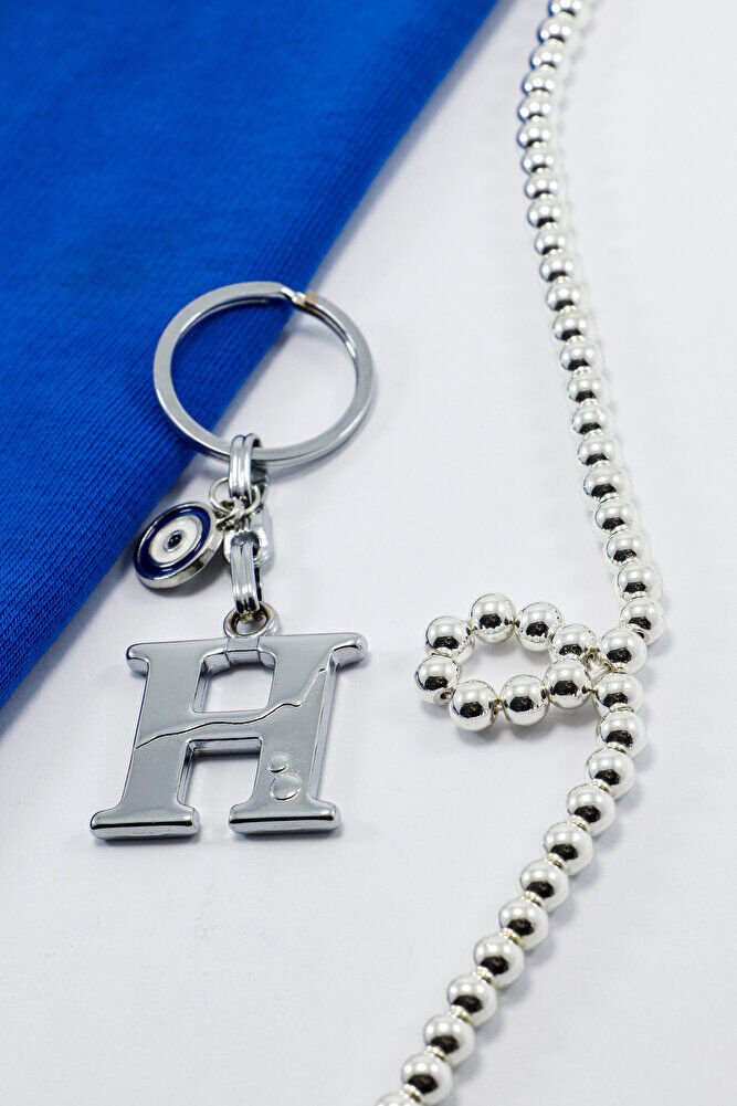Minik MEtal NAzar Boncuklu Gümüş Renkli Metal H Harfi Anahtarlık / Hediyelik Çanta Süsü