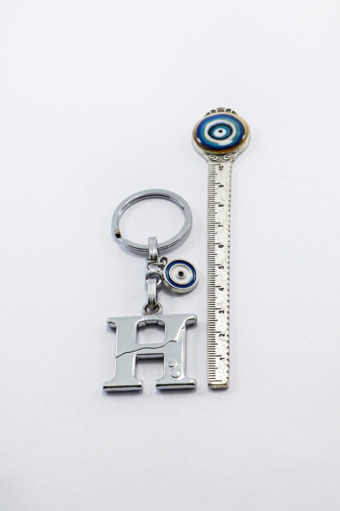 Minik MEtal NAzar Boncuklu Gümüş Renkli Metal H Harfi Anahtarlık / Hediyelik Çanta Süsü