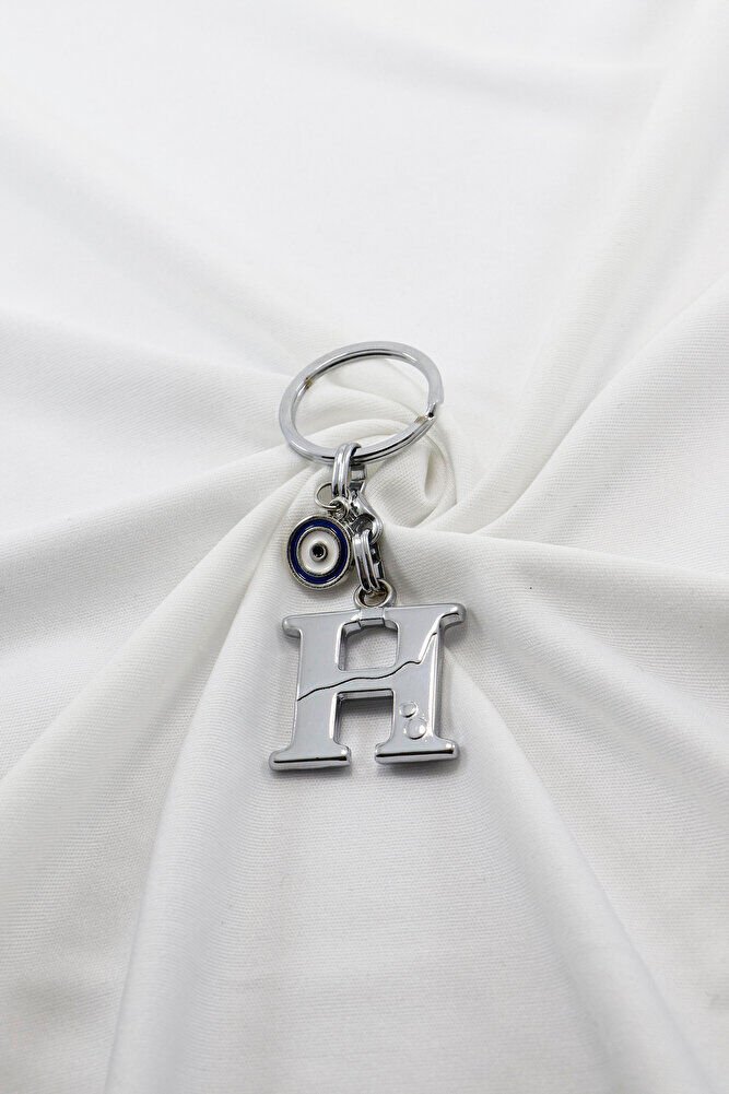 Minik MEtal NAzar Boncuklu Gümüş Renkli Metal H Harfi Anahtarlık / Hediyelik Çanta Süsü