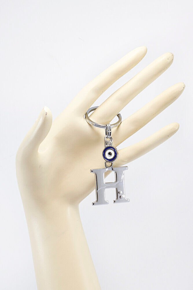Minik MEtal NAzar Boncuklu Gümüş Renkli Metal H Harfi Anahtarlık / Hediyelik Çanta Süsü