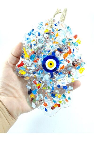 Fatıma Eli Nazar Boncuğu Duvar Dekoru Hamse Eli El Yapımı Cam Hediyelik Eşya 17x12 Cm