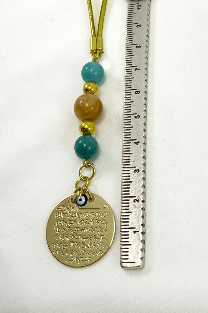 Metal Ayetel Kursi Car Rearview Mirror Ornament with Natural Stone, Gold Color