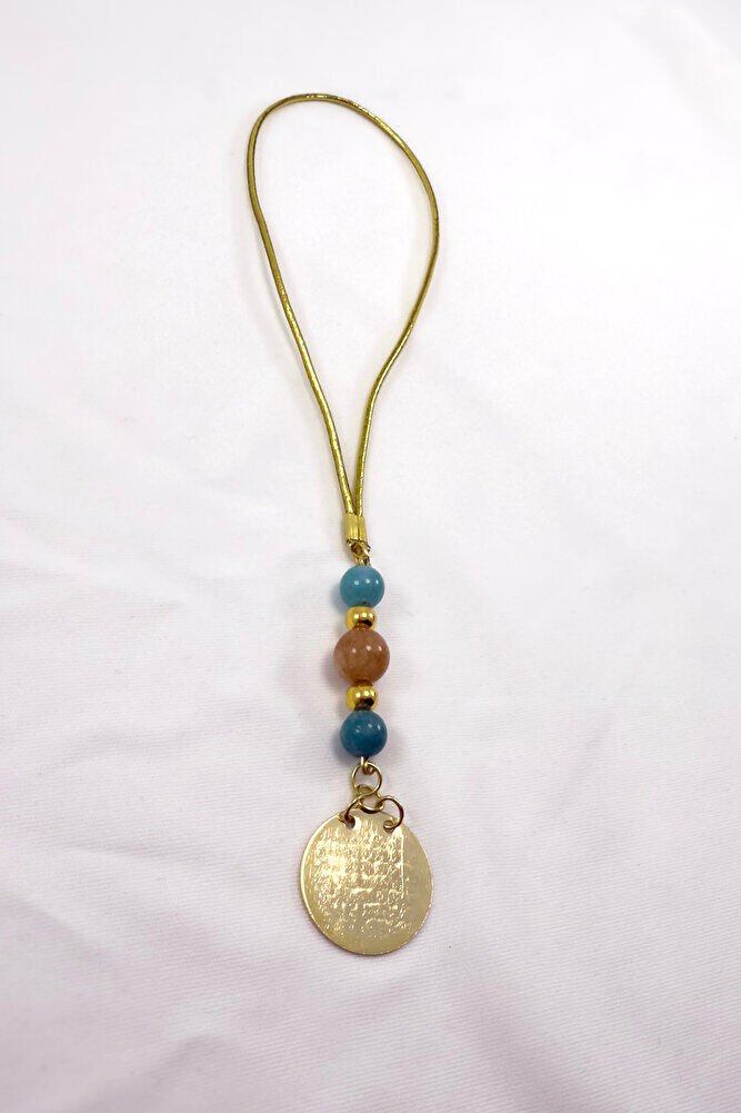 Metal Ayetel Kursi Car Rearview Mirror Ornament with Natural Stone, Gold Color