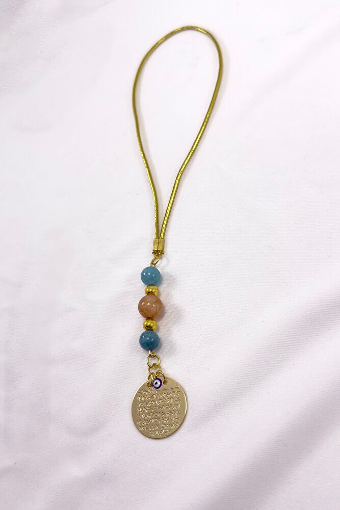 Metal Ayetel Kursi Car Rearview Mirror Ornament with Natural Stone, Gold Color