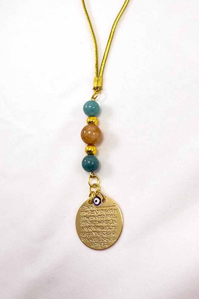 Metal Ayetel Kursi Car Rearview Mirror Ornament with Natural Stone, Gold Color