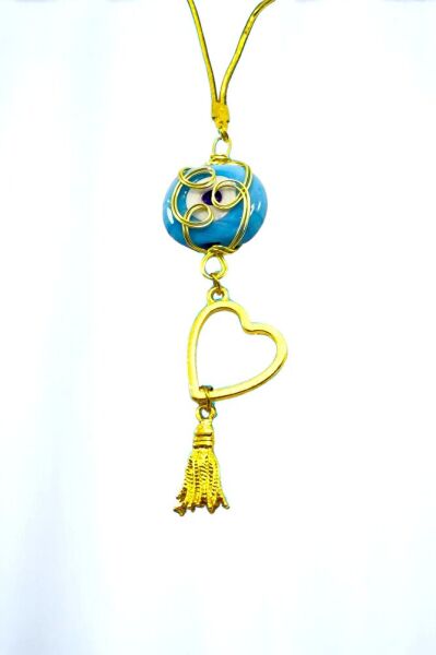 Mavi Sarma Dana Gözü Kalp Püsküllü Araba Dikiz Ayna Süsü