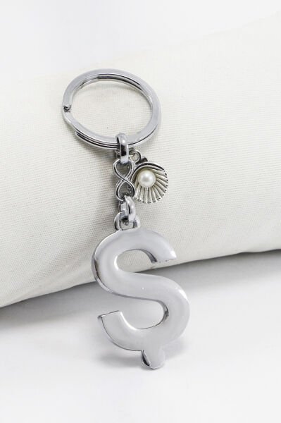 İncili Deniz Kabuklu Gümüş Renkli Metal Ş Harfi Anahtarlık / Hediyelik Çanta Süsü