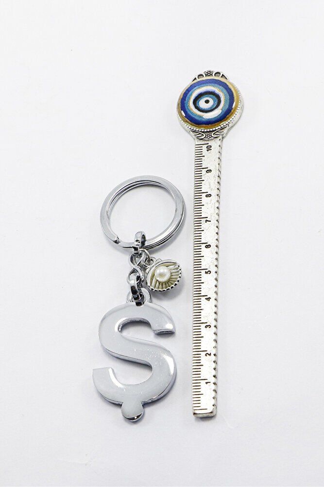 İncili Deniz Kabuklu Gümüş Renkli Metal Ş Harfi Anahtarlık / Hediyelik Çanta Süsü