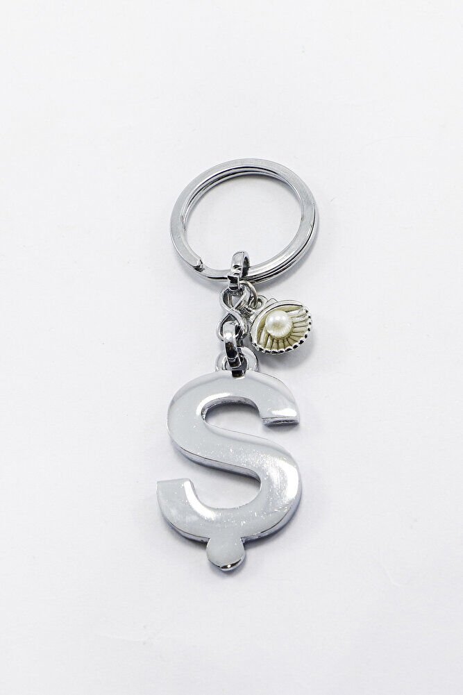 İncili Deniz Kabuklu Gümüş Renkli Metal Ş Harfi Anahtarlık / Hediyelik Çanta Süsü