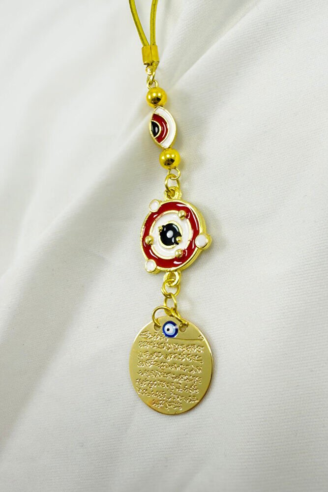 Gezegen Nazarlı Metal Ayetel Kürsi Araba Dikiz Ayna Süsü, Gold Renkli