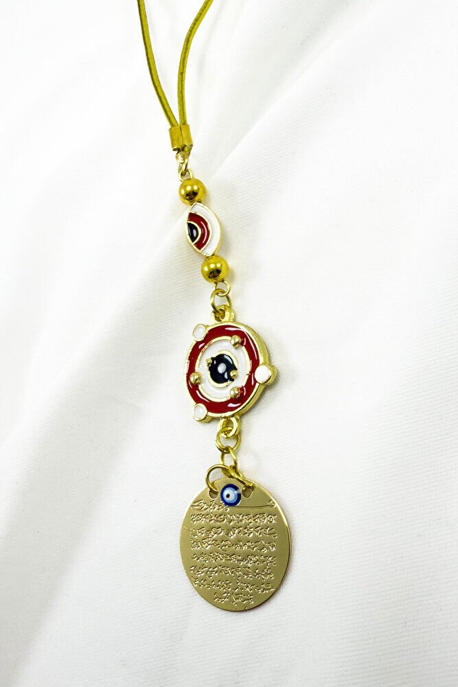 Gezegen Nazarlı Metal Ayetel Kürsi Araba Dikiz Ayna Süsü, Gold Renkli