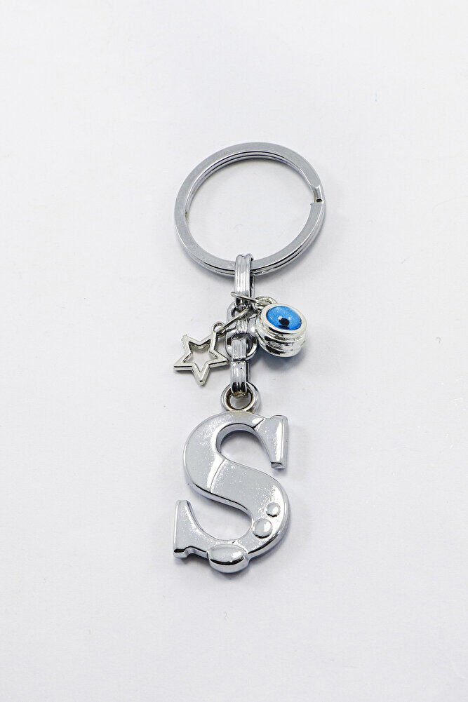Yıldızlı Çerçeveli Nazar Boncuklu Gümüş Renkli Metal Ş Harfi Anahtarlık / Hediyelik Çanta Süsü