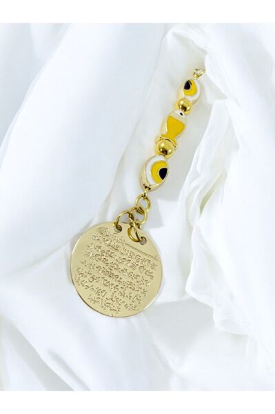 Sarı Balık Nazar Metal Ayetel Kürsi Araba Dikiz Ayna Süsü, Gold Renkli