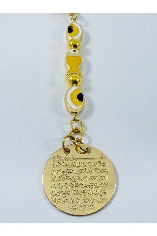 Sarı Balık Nazar Metal Ayetel Kürsi Araba Dikiz Ayna Süsü, Gold Renkli