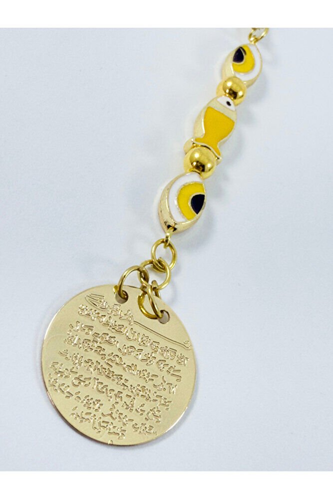 Sarı Balık Nazar Metal Ayetel Kürsi Araba Dikiz Ayna Süsü, Gold Renkli