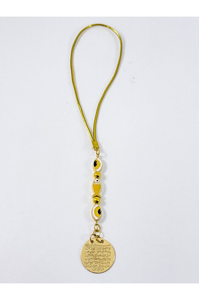 Sarı Balık Nazar Metal Ayetel Kürsi Araba Dikiz Ayna Süsü, Gold Renkli