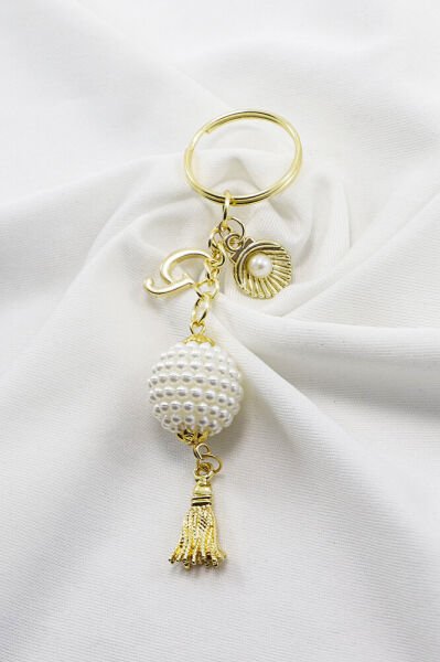 Gold Halkalı G Harfi Böğürtlen Salkım Püsküllü Küçük Anahtarlık, Hediyelik Çanta Süsü