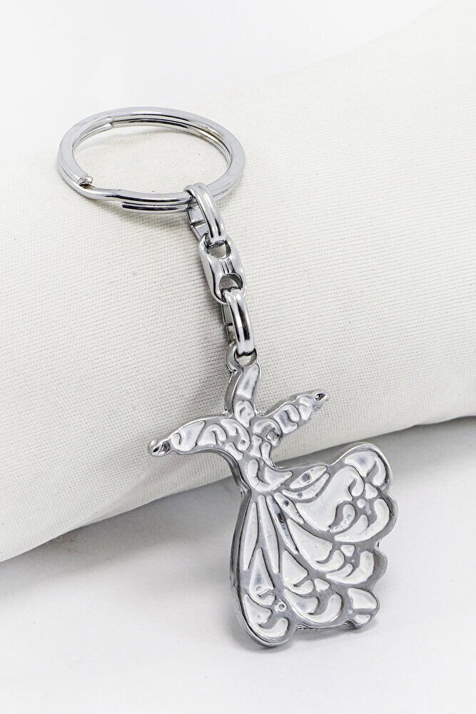 Mineli Gümüş Renk Detaylı Semazen Anahtarlık, Hediyelik Çanta Süsü