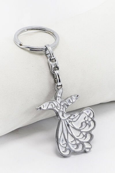 Mineli Gümüş Renk Detaylı Semazen Anahtarlık, Hediyelik Çanta Süsü