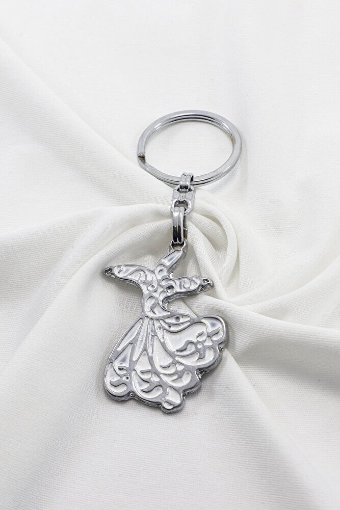 Mineli Gümüş Renk Detaylı Semazen Anahtarlık, Hediyelik Çanta Süsü