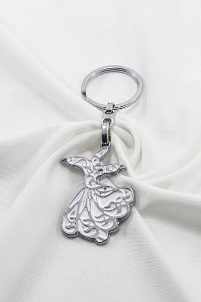 Mineli Gümüş Renk Detaylı Semazen Anahtarlık, Hediyelik Çanta Süsü